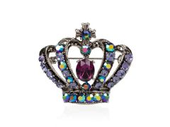 Crystal Crown Brooch Purple