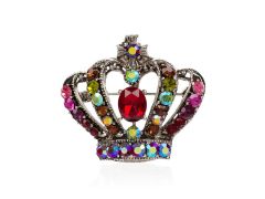 Crystal Crown Brooch Red