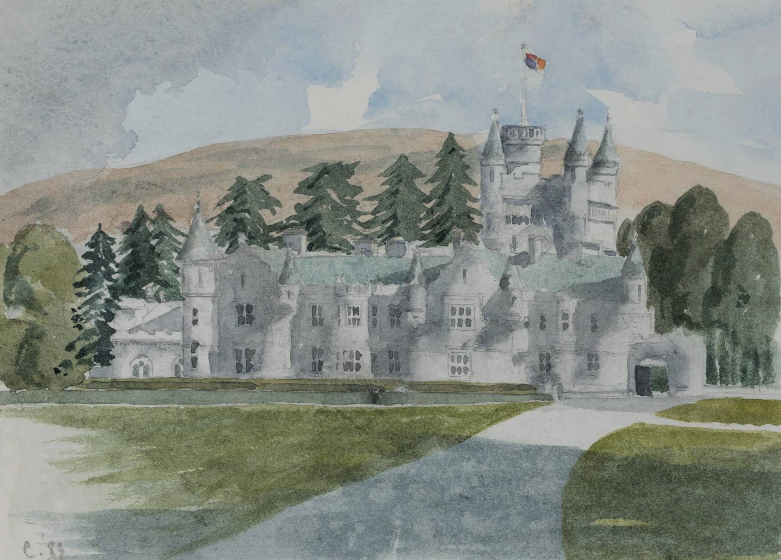 The Balmoral Castle, 1989 Watercolour by HM King Charles III